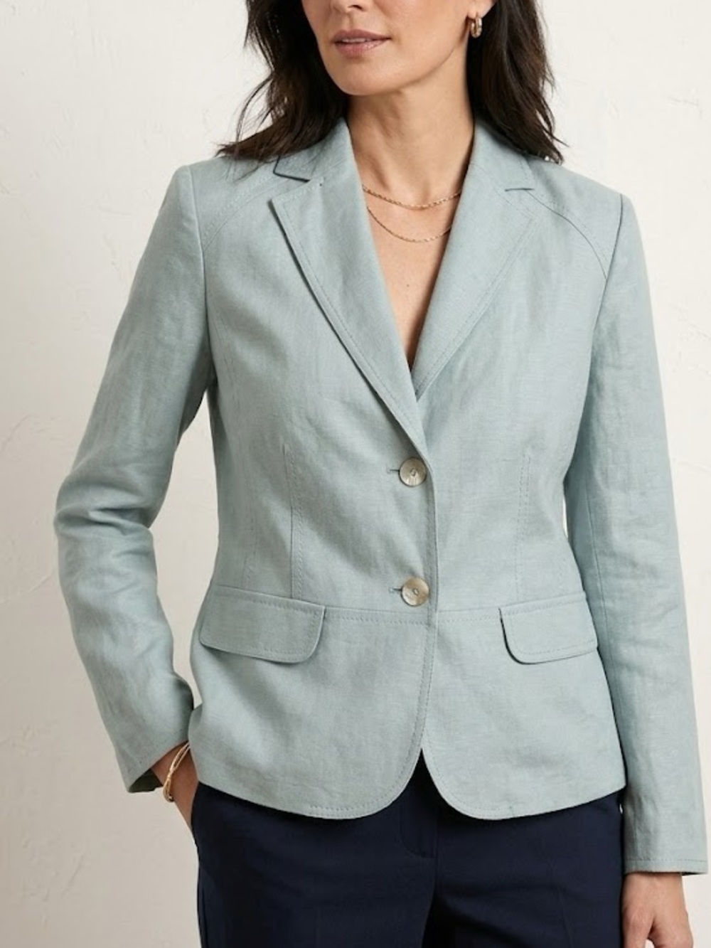 Chico's Linen Blend Light Blue Lined Blazer Jacket- Size 0/S